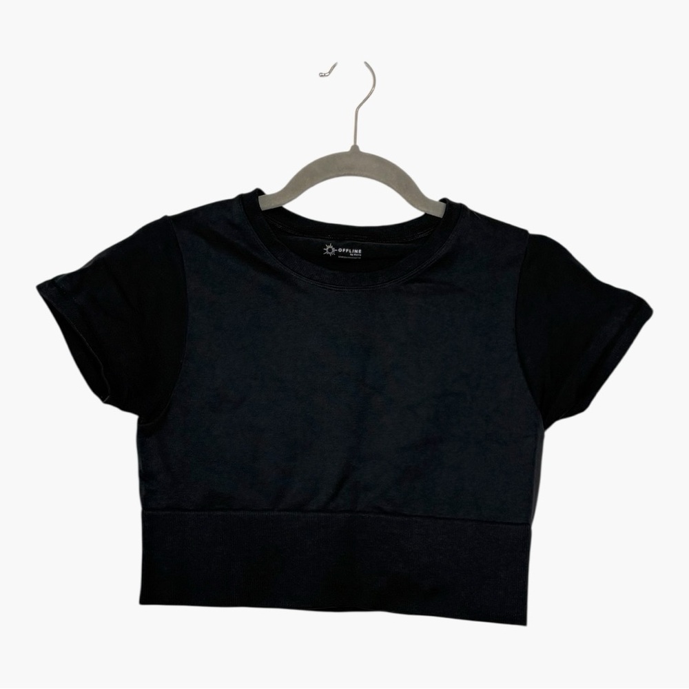 OFFLINE By Aerie Cropped Short Sleeve Workout Top Crew Neck Medium
